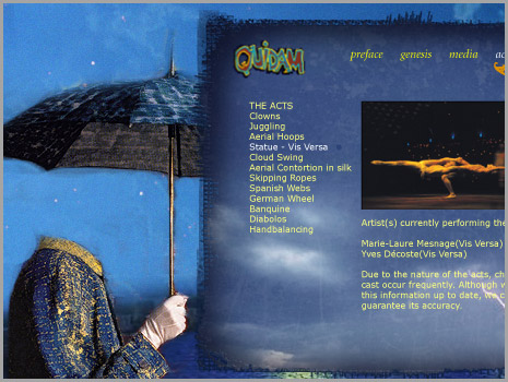 Cirque du Soleil, 2003 Website Pitch, detail of Quidam page