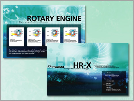 Space Center of Houston, Mazda HR-X Exhibit Graphics and Signage, Exhibits Manager, Paul Spana, Vi Tran, Project Manager, Diagram of Rotary Engine, Hydrogen Car